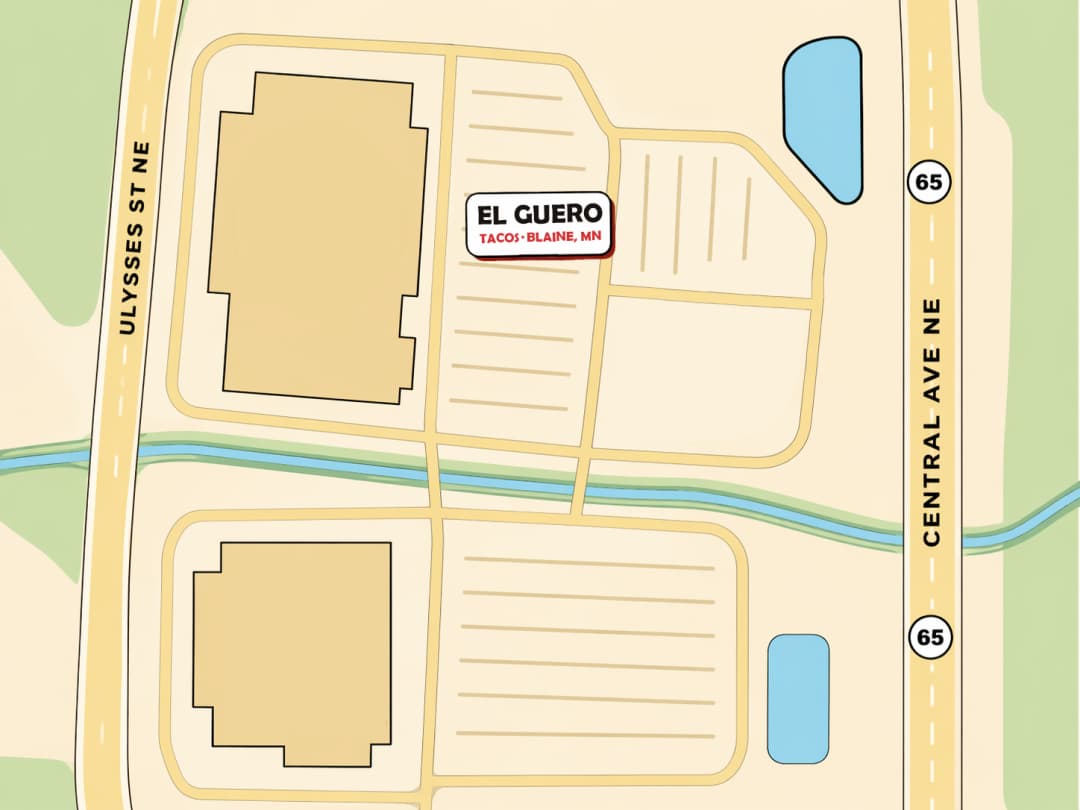 Google Maps view showing El Guero food truck location at 11651 Ulysses St NE, Blaine, MN 55434
